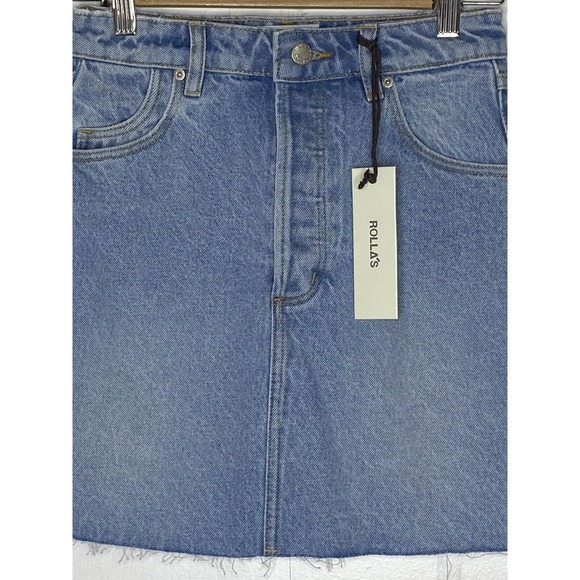 NWT Rollas Womens‎ Classic Denim Mini Skirt Size 24 Pockets Raw Hem Vanessa Blue - Picture 6 of 16